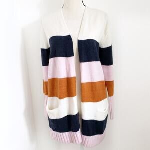 Caslon Wool Mohair Blend Open Front Cardigan Colorblock Striped Pockets S